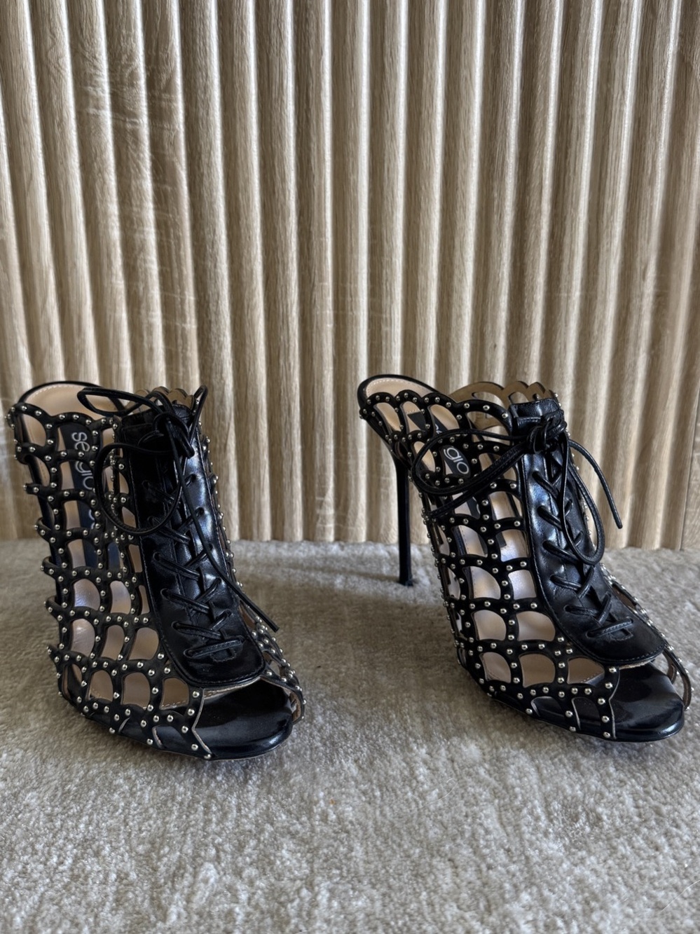 Sergio Rossi Studded Cage Heels in Black EU 39